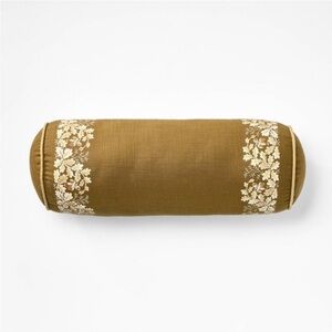 Olive Leaf Embroidered Bolster with Piping  
7”x18” -Studio McGee